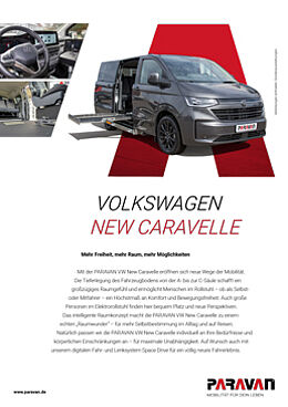 A flyer for the VW New Caravelle, featuring images at the top and text at the bottom.