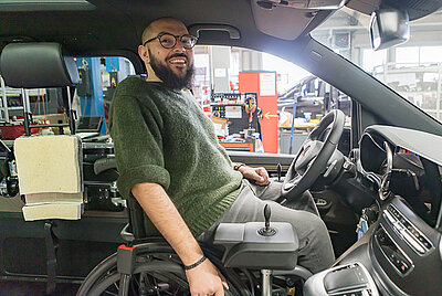 With the wheelchair directly into the driver's seat in the converted Paravan rental vehicle